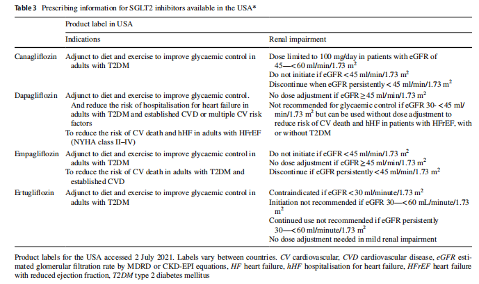 Table 3 Prescribing information for SGLT2 inhibitors available in the USA*